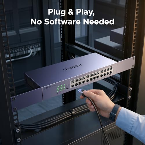 Image of UGREEN 24 Port Gigabit Switch, Rackmount Plug & Play Ethernet Switch, 4 Mode, Unmanaged Network Splitter for Office & Business, Metal Fanless Desktop & Wall Mount Hub for NAS, PC, Printer, Router
