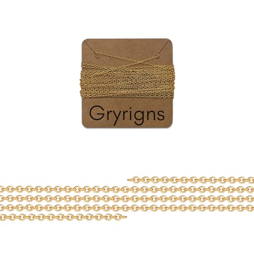 Image of Gryrigns 5Feet 1.1mm 925 Sterling Silver Gold Plated Round Cable Chain Link Bulk for DIY Craft Jewelry Making (2.19 Grams)