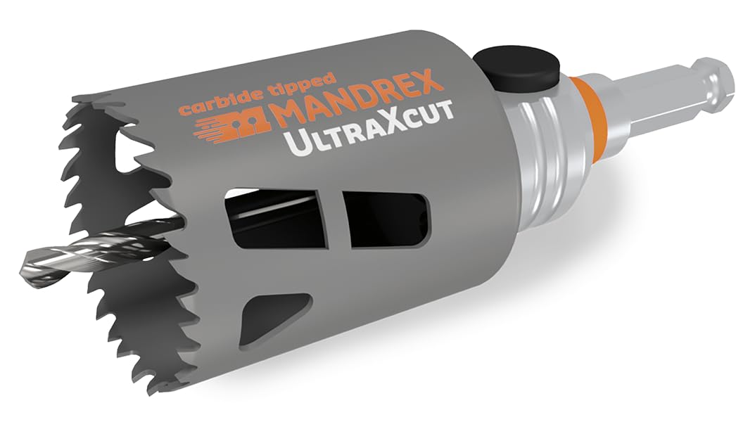 Mandrex Sierra perforadora UltraXcut Ø 127 mm con dientes de metal duro, broca perforadora para materiales duros y blandos, sierra perforadora multiusos