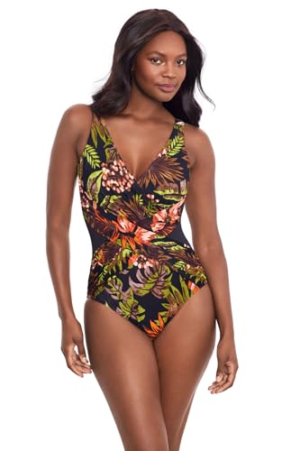 Model wearing  hip minimizing swimsuits.