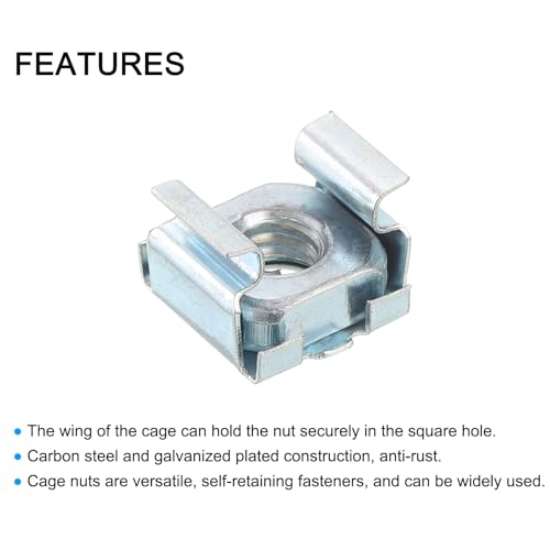 QUARKZMAN 12-24 Käfigmutter, 25 Stück Snap-in Käfigmuttern, Karbonstahl verzinkt metrische Mutter für Server-Rack-Schrank, Silber