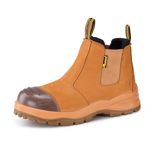 Image of Mens Work Boots Steel Toe Chelsea Safety Boots Cow Leather Waterproof Lightweight Working Shoes
