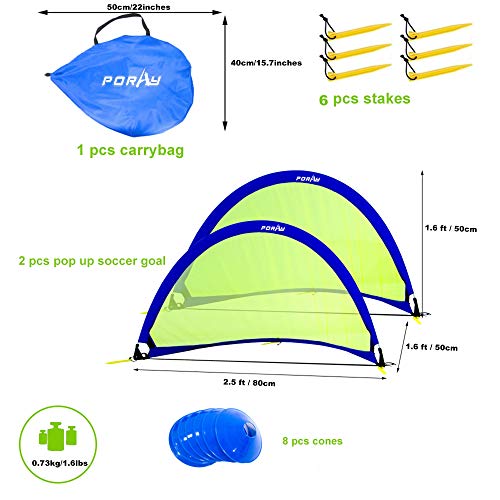 Porayhut Pop Up Soccer Net Soccer Goal For Kid Easy-Up Set Of Two Portable 210D Oxford With 8 Field Marker Cones Extra Stakes Fun For Backyard And Soccer Training Net (2.5Ft Round Goal Set) #TOP2