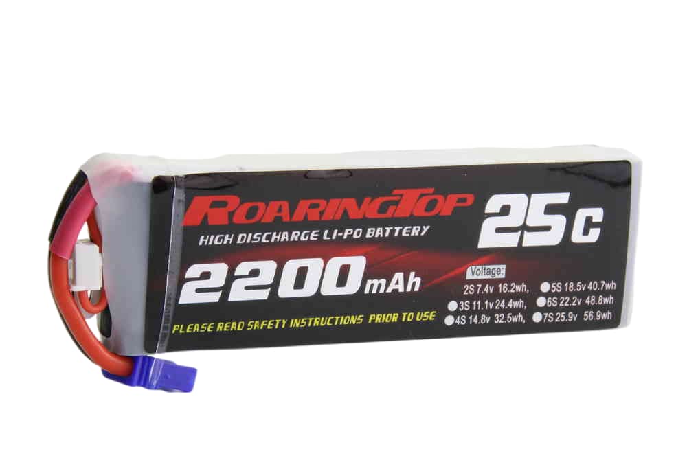 Roaring Top 7.4V 2200mAh Lipo Battery 2S 25C Battery with EC5 Plug for FPV Helicopter Airplane Drone UAV Quadcopter RC Boat RC Car RC Models