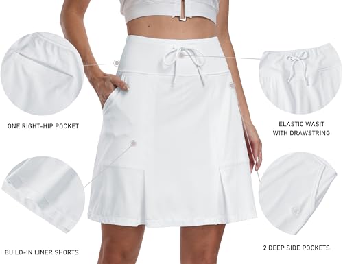 MoFiz Tennisrock Damen Hohe Taille Tennis Skort Damen mit Hose drunterStretch Golfrock Sportrock Outdoorrock Knielang Sportrock Weiß S