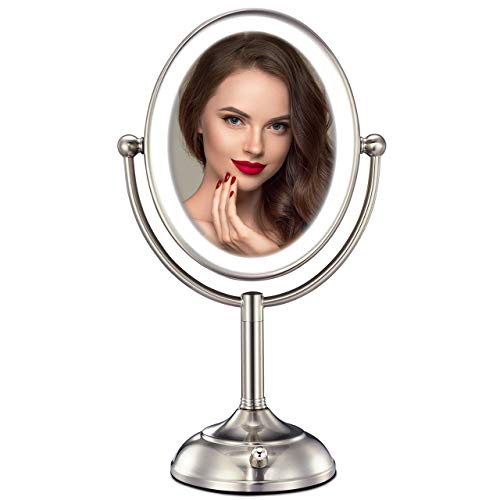MIRRORMORE Professional 8'' Lighted Makeup Mirror, Oval 5X Magnifying LED Vanity Mirror