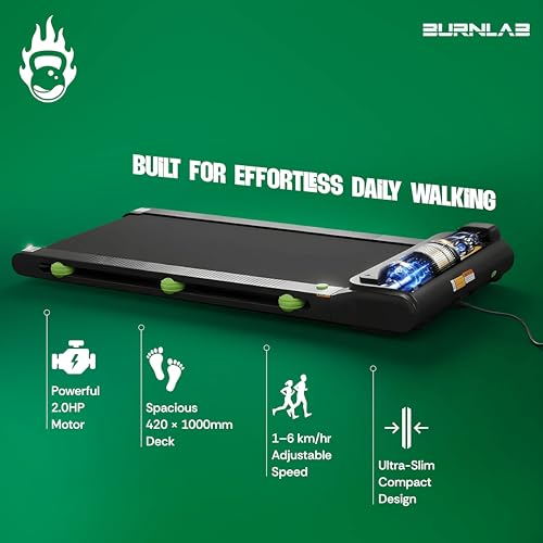 Image of Burnlab Walking Pad Treadmill | 2.0HP brushless DC Motor | Remote Control | 120kg Capacity | Led Display-Cardio Equipment for Home Gym | Shock Absorption | Max Speed 6 Km /Hr