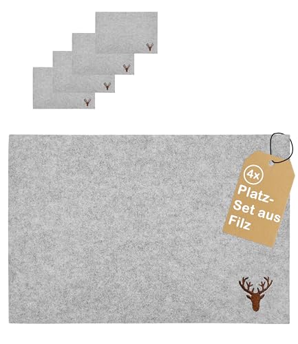 CULT at home Filz Tischsets Hirsch 45 x 30 cm - 4 Stück Platzset...