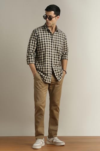 Image of Peter England Men's Checkered Cotton Shirt | Smart Casual | Full Sleeves