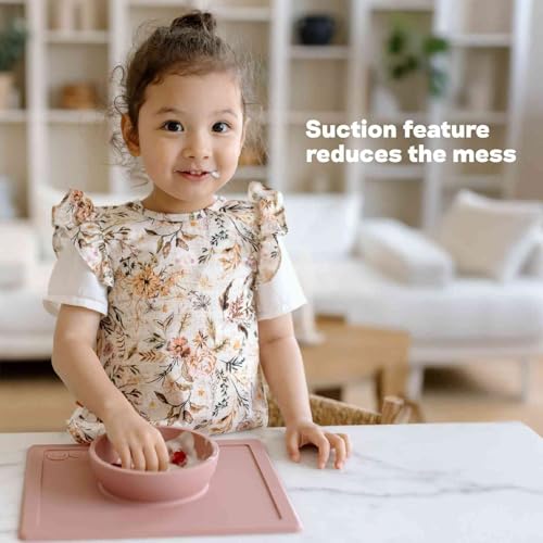Image of ezpz Happy Bowl - 100% Silicone Suction Bowl with Built-in Placemat for Toddlers + Preschoolers - Dishwasher Safe (Blue)