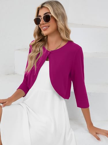 Image of Heymoments Women's 3 /4 Sleeve Casual Shrugs Lightweight Open Front Cropped Cardigan for Dresses