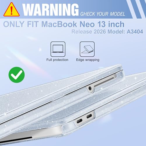 Image of May Chen Compatible with MacBook Neo 13 inch Model A3404 2026 Release, Slim & Lightweigh Frosted Finish Protective Case with Keyboard Cover&Screen Protector, Glitter Blue
