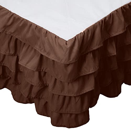 Elegant Comfort Leila Collection Multi Ruffle Bed Skirt 1500 Thread Count Egyptian Quality Easy Fit Dust Ruffle 15 inch Drop Wrinkle and Stain Resistant MultiRuffle Queen Chocolate Brown