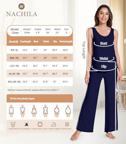 NACHILA Women's Bamboo Viscose Pajama Set - Sleeveless Tank Top & Capri Pants, S-XXL