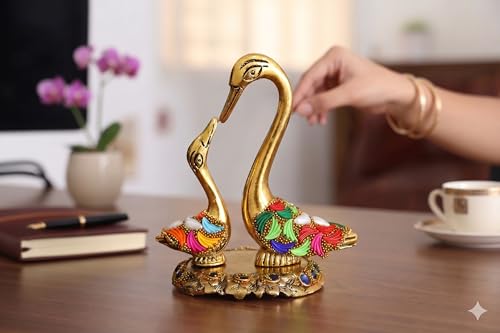 Image of KridayKraft Love Birds Swanset Pair of Kissing Duck Metal Statue,Love for Romantic Gift to Boyfriend,Girlfriend,Decor Your Home,Office,Showcase,Animal Showpiece Figurines. (Stone 1)