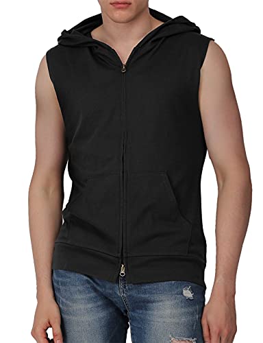 H2H Mens Sleeveless Fashion Hoodies Zip-Up With Pocket Black Asia L (Jpsk13_N25) #TOP3