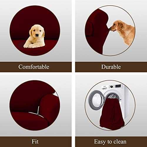 Image of Easy-Going 4 Pieces Microfiber Stretch Recliner Slipcover - Spandex Soft Fitted Sofa Couch Cover, Washable Furniture Protector with Elastic Bottom for Kids, Pet(Recliner, Wine)