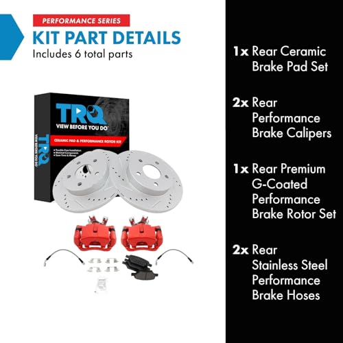 Image of TRQ Performance Rear Brake Pad and Rotor Set Ceramic Coated Drilled Slotted | For 2004-2012 Chevrolet Malibu 2005-2010 Pontiac G6 2007-2009 Saturn Aura