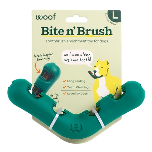 WOOF The Bite n Brush - Dog Toothbrush Toy - Scrub Plaque and Tartar from Your Dogs Teeth and Mouth - Dog Dental Toy for Gentle Chewers - Large