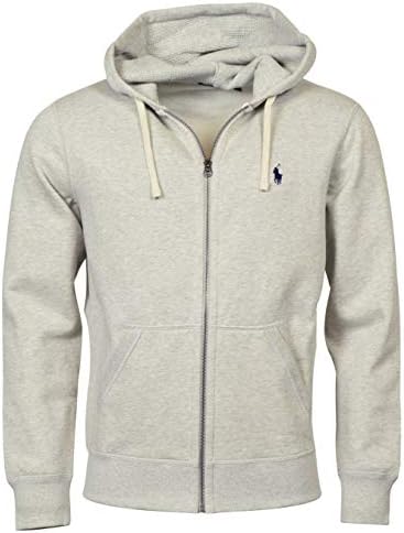 POLO RALPH LAUREN Classic Full-Zip Fleece Hooded Sweatshirt - S - Grey Heather