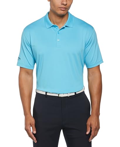Callaway Men's Solid Opti-Dri Short Sleeve Stretch Golf Polo, Sun Protection, Moisture-Wicking (Available in Big & Tall), Blue Atoll, XX-Large