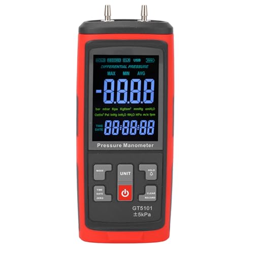 Differential Pressure Meter ±5kPa LCD Backlit Display 2 Port Digital Manometer Gas Pressure