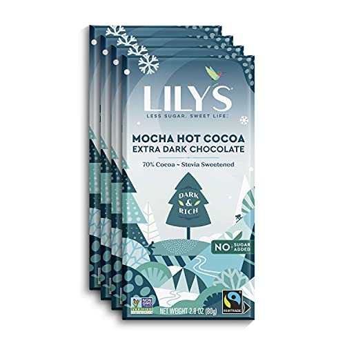 Mocha Hot Cocoa Chocolate Bar By Lily's Sweets | Made With Stevia, No Added Sugar, Low-Carb, Keto-Friendly | 70% Cocoa | Fair Trade, Gluten-Free & Non-Gmo | 2.8 Ounce, 4-Pack #TOP18