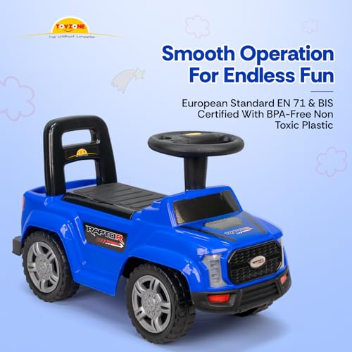 Image of Toy Zone Raptor Baby Ride On Car for Kids, Toddlers Push Ride Baby Kids Car with Backrest, Push Ride On Toy Jeep with Music & LED Light, Under Seat Storage, 2 to 5 Years (Blue)