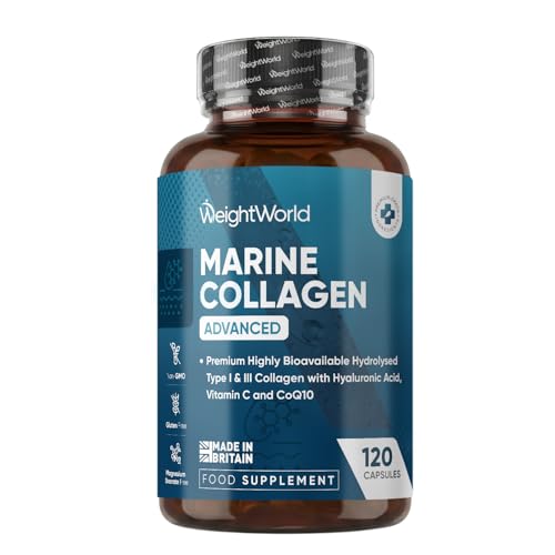 WeightWorld Marine Collagen Capsules 1455mg | 120 Capsules | Type 1 & 3 Collagen Supplements for Women & Men | Hydrolysed Fish Peptides Complex with Hyaluronic Acid, Vitamin C, Zinc & CoQ10