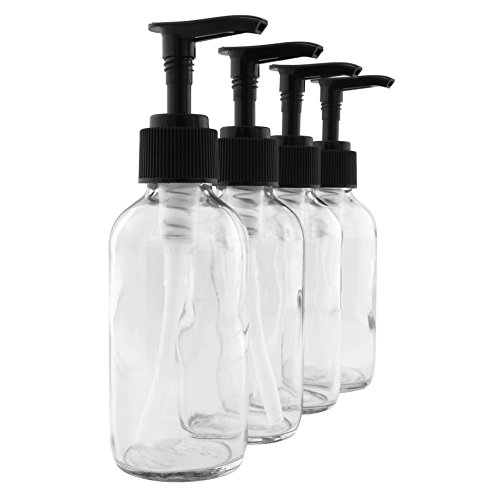 image for Cornucopia Brands 4-Ounce Clear Glass Pump Bottles (4 Pack); Refillabl