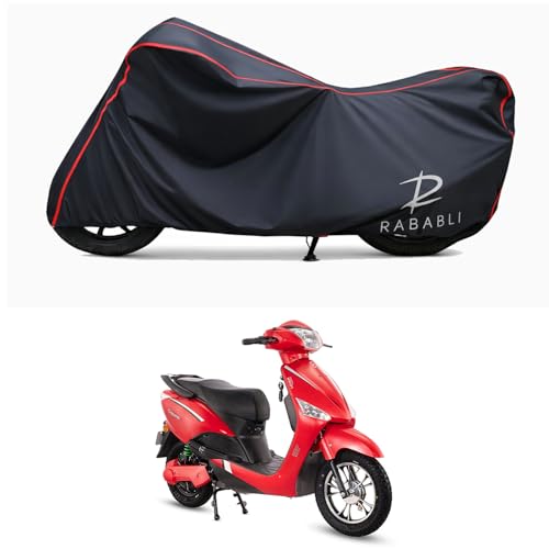 Image of Waterproof Bike Body Cover Compatible for | Hero Electric Optima CX Dual | Taffeta Fabric, Red Piping Design, Bottom Elastic Fit | Dustproof, Sun UV & Rain Protection for All Bikes