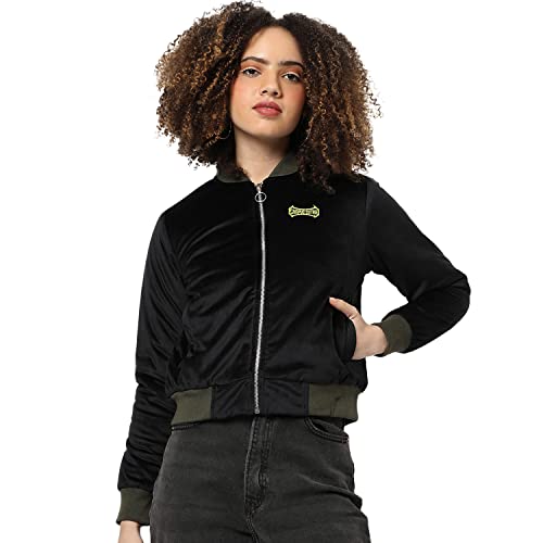 Image of Campus Sutra Women's Puffer Regular Fit Bomber Jacket for Winter Wear | Standing Collar | Full Sleeve | Zipper | Casual Jacket for Woman & Girl | Western Stylish Jacket for Women