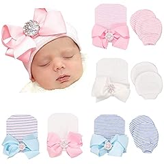5 Bow Hats + 3 Pairs Mittens / 0-3 Months (Set E)