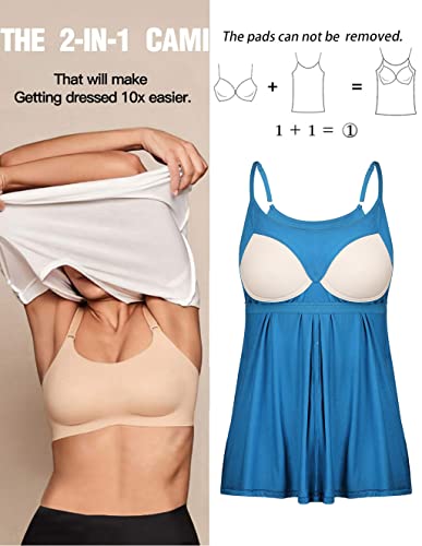 Image of Camisoles for Women with Built in Bra Adjustable Strap Tank Tops Cami Sleeveless Summer Tops for Workout Sleeping Traveling