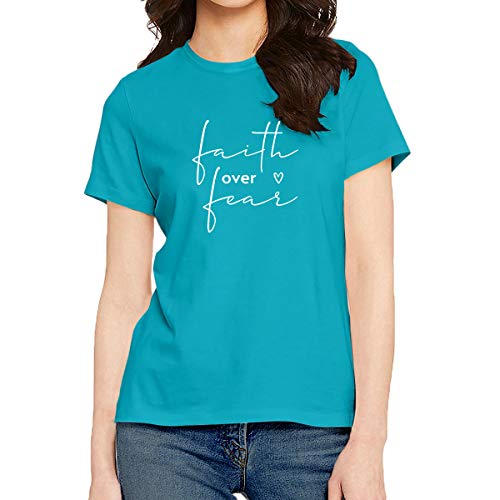 Image of Women's Regular Fit Faith Over Fear Cotton Printed Round Neck Half Sleeves Multicolour T Shirt. Pooplu, Trending, Text, Quotes Tshirts