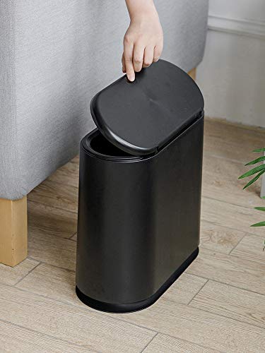 Image of Sooyee 10 Liter Rectangular Plastic Trash Can Wastebasket with Press Type Lid,2.4 Gallon Garbage Container Bin for Bathroom,Powder Room,Bedroom,Kitchen,Craft Room,Office (Black)