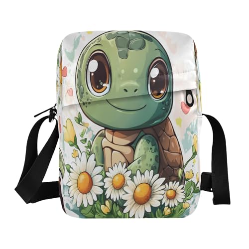 Crossbody Bag Cute Sea Turtles Daisy Messenger Bag for Women Men Purse Shoulder Bag Satchel Bag with Adjustable Strap 214B8910