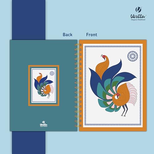 Image of VESTTA -ELEGANCE REDEFINED, B5, Hard Bound Notebook Diary, 7(L) X 9.75 (H) Inches, Gold Wiro Binding, Undated, 90 GSM paper, 192 Ruled Pages (Madhubani Folk Art Series 4)