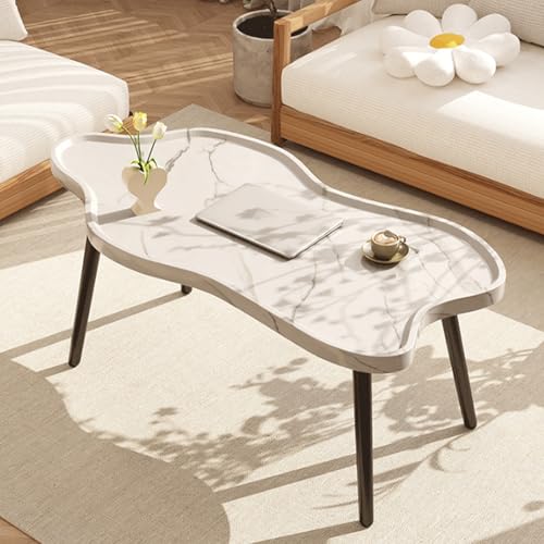 Mesa de café, diseño moderno en forma de nube con bordes elevados, tablero de densidad y patas de metal, ideal para sala de estar, dormitorio, sala de estar