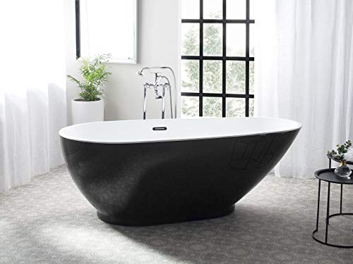 Stilvolle Acryl Badewanne oval freistehend schwarz mit Überlauf 170x80 cm Guiana