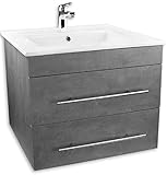 Alpenberger Moderner Waschpatz | Bad Set mit Keramikbecken Nano-Beschichtung und Unterschrank Vormontiert & Soft-Close in Grau | Waschbeckenunterschrank Wandschrank | 60 cm Breit mit Überlauf