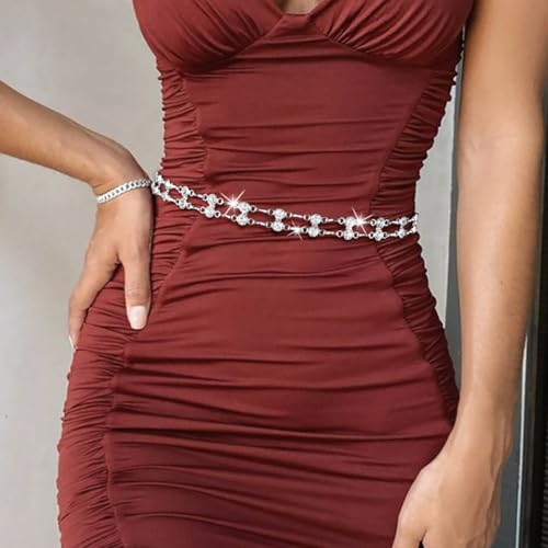 Rhinestone Chain Belts Thin Sparkly Waist Belt Adjustable Crystal Wedding Waist for Women3