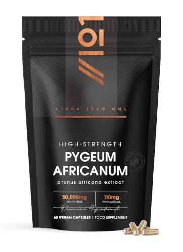 Pygeum Africanum Bark Standardised 22% Phytosterols 50 000mg Equivalent per Capsule - 100:1 Extract High Strength Pygeum Bark Extract 60 Vegan Capsules by Alpha01