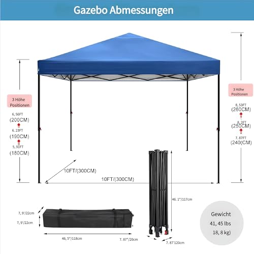 Image of COBIZI Waterproof Stable Winterproof Pavilion with Bag with Wheels,Pop Up Folding Pavilion Party Tent,1 Person Install Sun Protection Garden Pavilion for Beach Wedding Camping