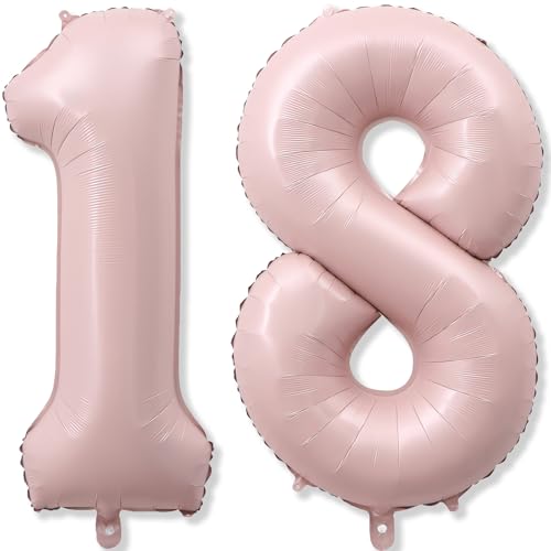 Pastel Pink 18 Balloon Numbers for Girls 40 Self Inflating Number 18 Balloons for 18 Year Old Birthday Big Blush Pink Foil 1 & 8 Helium Balloon for Boho Coquette 18th Birthday Party Decorations