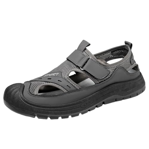 ENEN Malla Sandalias de Hombre Verano, Zapatillas de Senderismo Transpirables Punta Cerrada, Ligera Versátil Suela Antideslizante, para Playa,Trekking y Paseos al Aire Libre (Gris,39)