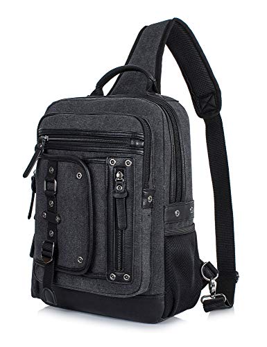 H HIKKER-LINK Canvas Messenger Bag Retro Sling Backpack Crossbody Satchel Black