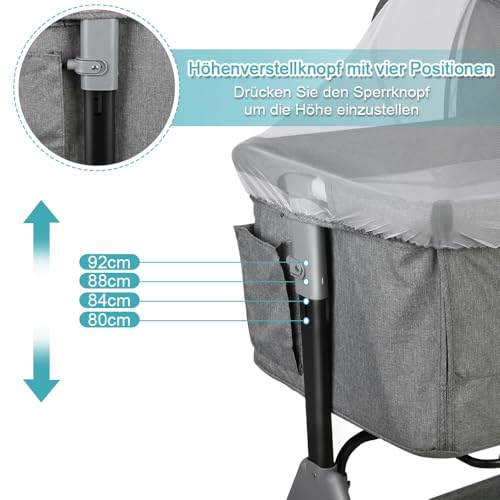 Lit bébé cododo évolutif en lin gris avec matelas inclus
