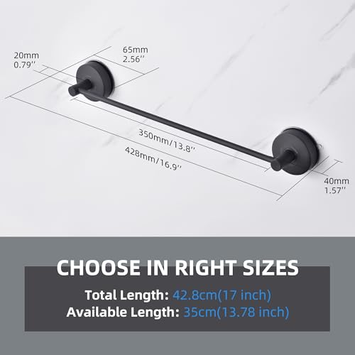 YOHOM Suction Towel Rail Bathroom 42.8 CM Vacuum Hand Towel Holder Stainless Steel Suction Cup Tea Towel Rack Kitchen Single Shower Towel Bar Wall Mounted Towel Hanger No Drilling (17-Inch) Black - Image 2