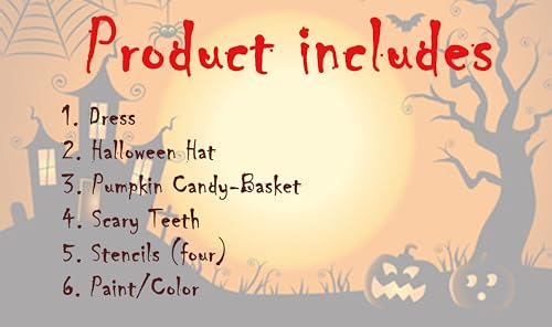 Image of Sarvda Halloween costumes for girls | Halloween costume for boys | Halloween dress for kids | Witch Costumes (4-5 Years, Witch Dress, Hat, Mask, Pumpkin, Teeth)